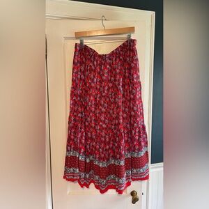 LOFT Red and Blue Floral Maxi Skirt